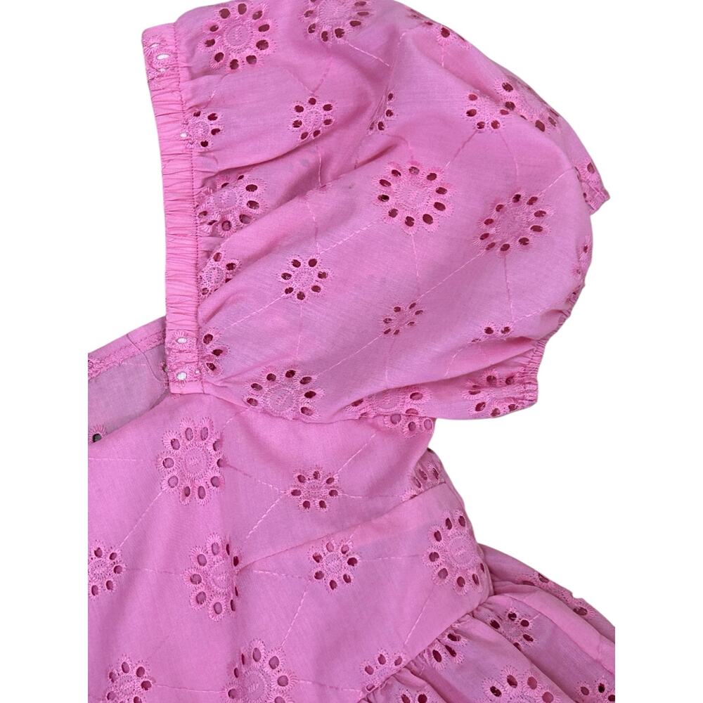 Altar’d State Pink Eyelet Crop Top Medium Puff Sleeve Cottagecore - Picture 6 of 8